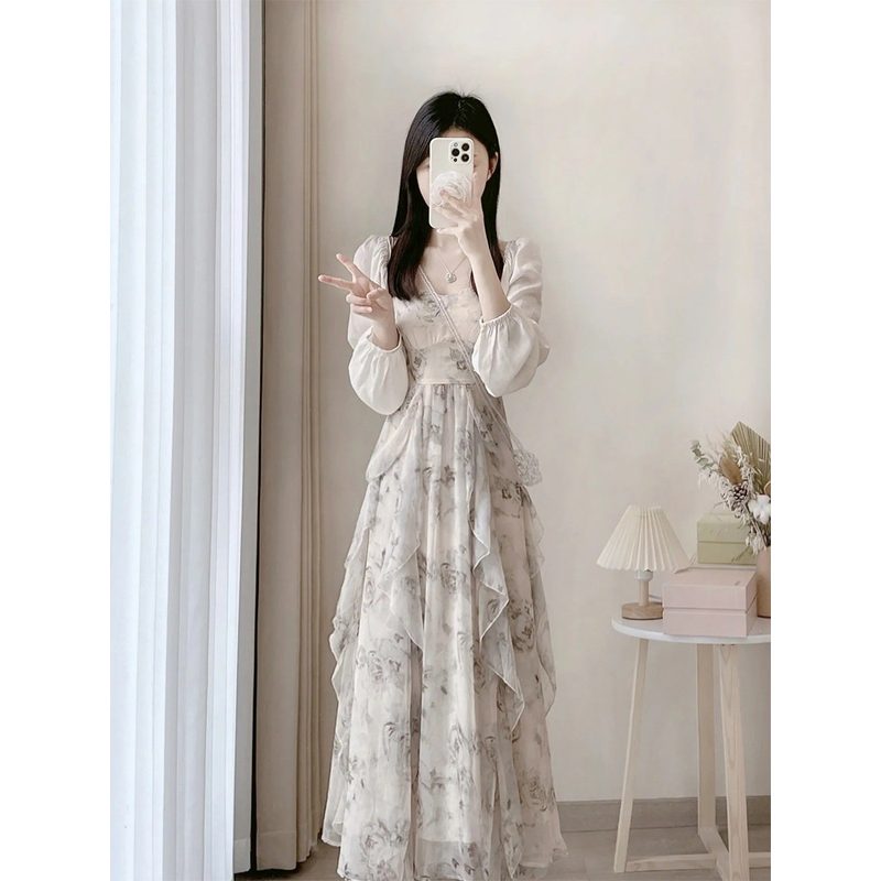 碎花雪纺吊带长裙 女夏季小个子长款连衣裙