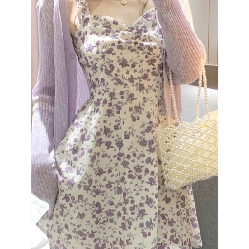 碎花雪纺吊带短裙 女夏季小个子连衣裙 细节图1