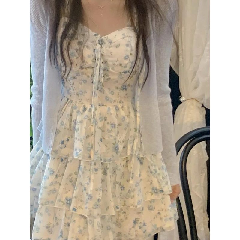 雪纺碎花吊带短裙 女夏季蓬蓬款蛋糕裙 细节图1