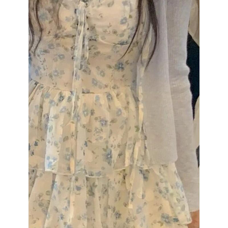 雪纺碎花吊带短裙 女夏季蓬蓬款蛋糕裙 细节图2