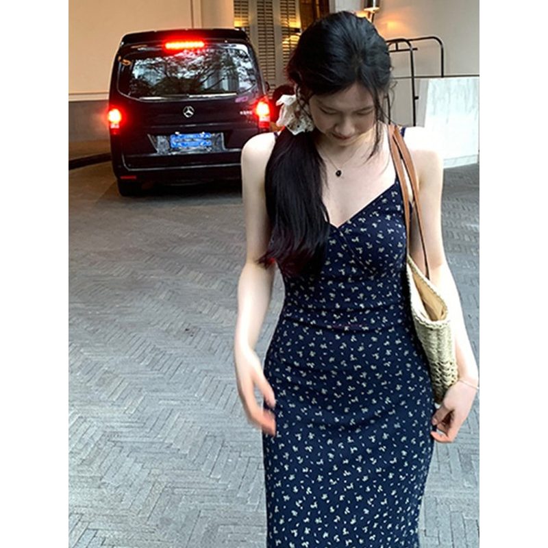 碎花V领吊带长裙 女夏季收腰显瘦长款 细节图1