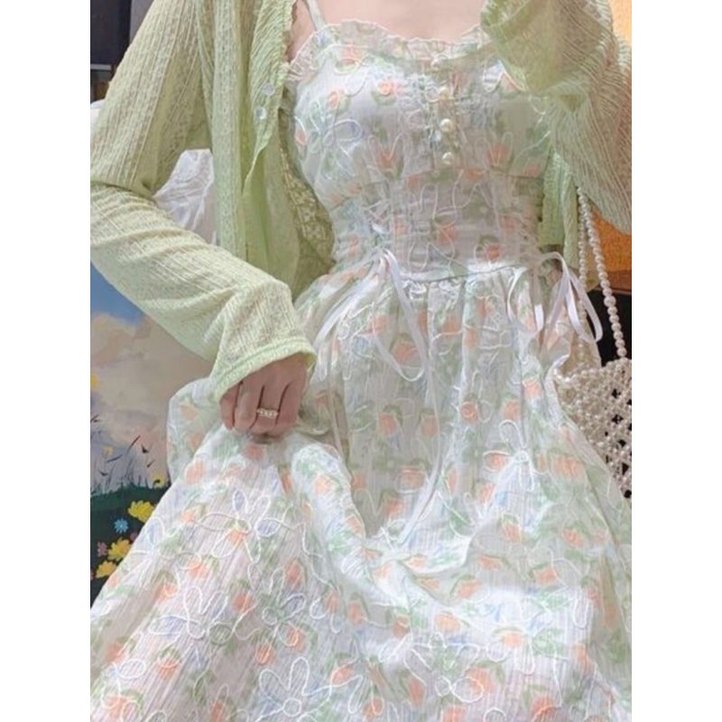 开衫配碎花连衣裙 女夏季两件裙装套装 细节图1